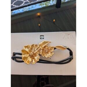 Zara Elegant Black and Gold Floral Belt